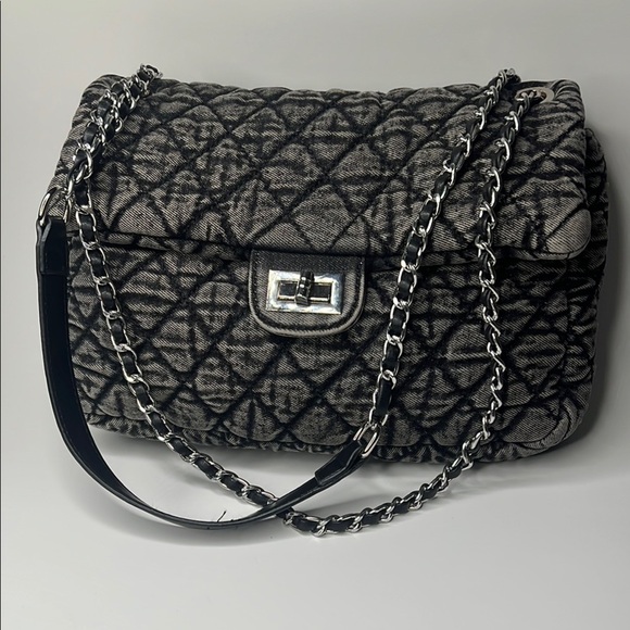 Denim Cotton Quilted Flap Shoulder Crossbody Bag - Picture 2 of 8